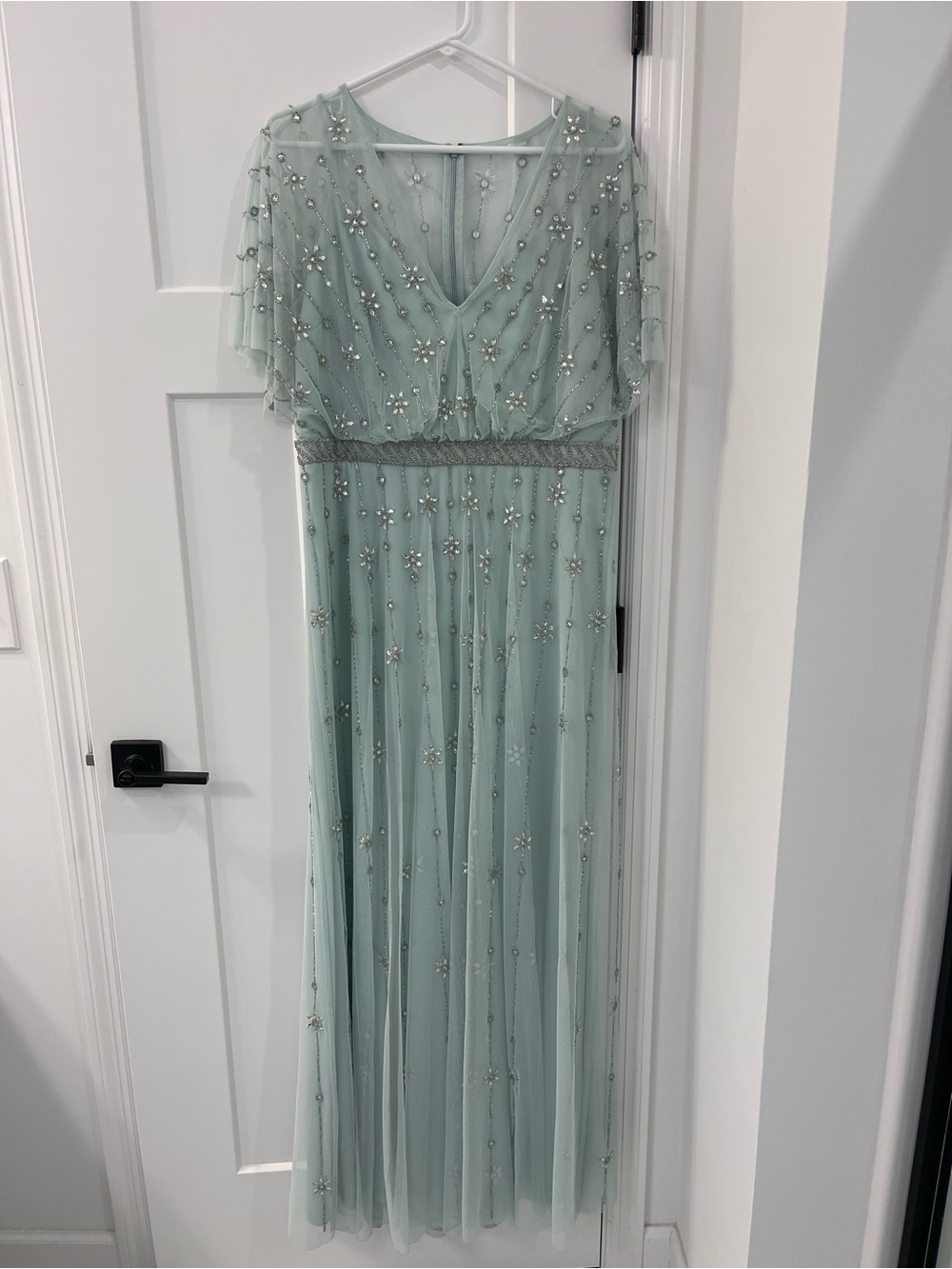 Mac Duggal Beaded Pale Mint Maxi Gown